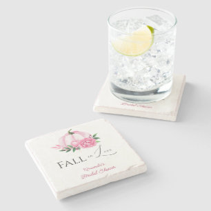 Fall Love Blush Pink Pumpkin Rustic Bridal Shower Stone Coaster