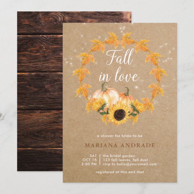 Fall Love Bridal Shower Autumn Wreath Rustic Kraft Invitation (Front/Back)