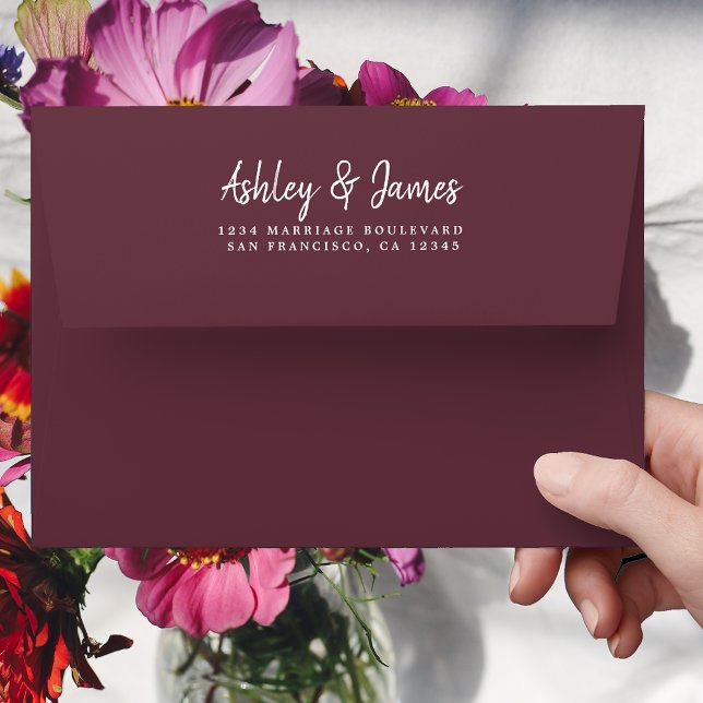 Fall Love Burgundy Wedding Return Address Envelope (Creator Uploaded)