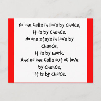 FALL LOVE CHOICE CHANCE STAYS WORK FALLS OUT LOVE POSTCARD