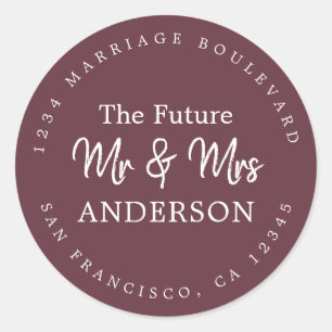 Fall Love Future Mr Mrs Burgundy Return Address Classic Round Sticker