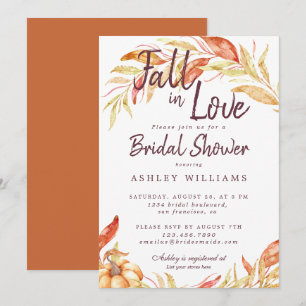 Fall Love Gold Foliage Burnt Orange Bridal Shower Invitation