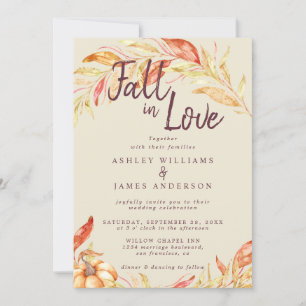 Fall Love Golden Foliage Antique White Wedding Invitation
