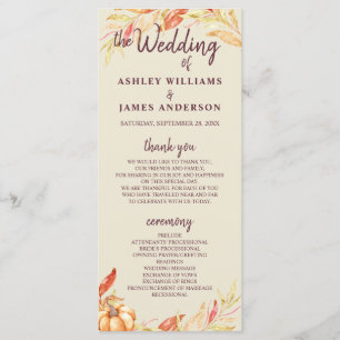 Fall Love Golden Foliage Antique White Wedding Program