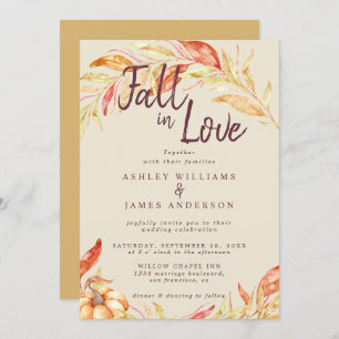 Fall Love Golden Foliage Antique Yellow Wedding Invitation