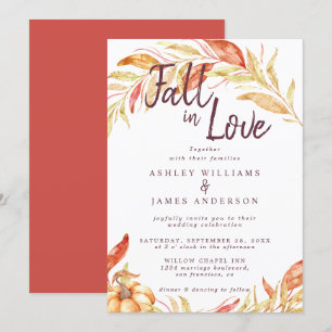 Fall Love Golden Foliage Autumn Red Wedding Invitation