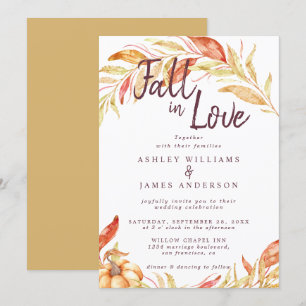 Fall Love Golden Foliage Autumn Yellow Wedding Invitation