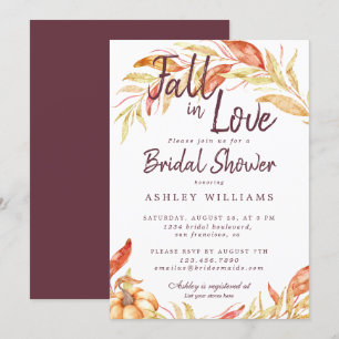Fall Love Golden Foliage Burgundy Bridal Shower Invitation