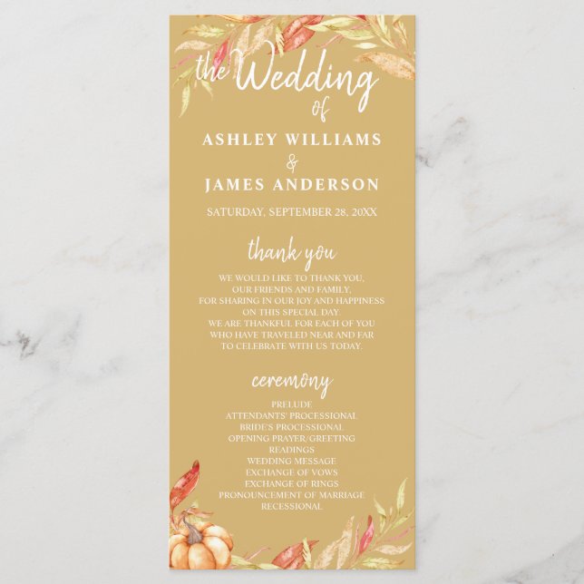 Fall Love Golden Foliage Yellow Wedding Program (Front)