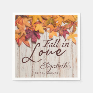 Fall Love Rustic Wood Autumn Leaves Bridal Shower Napkin