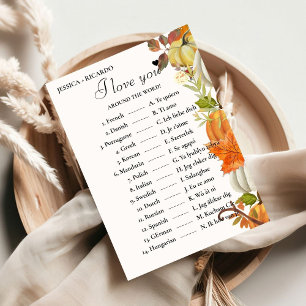Fall love you around the world bridal shower game card