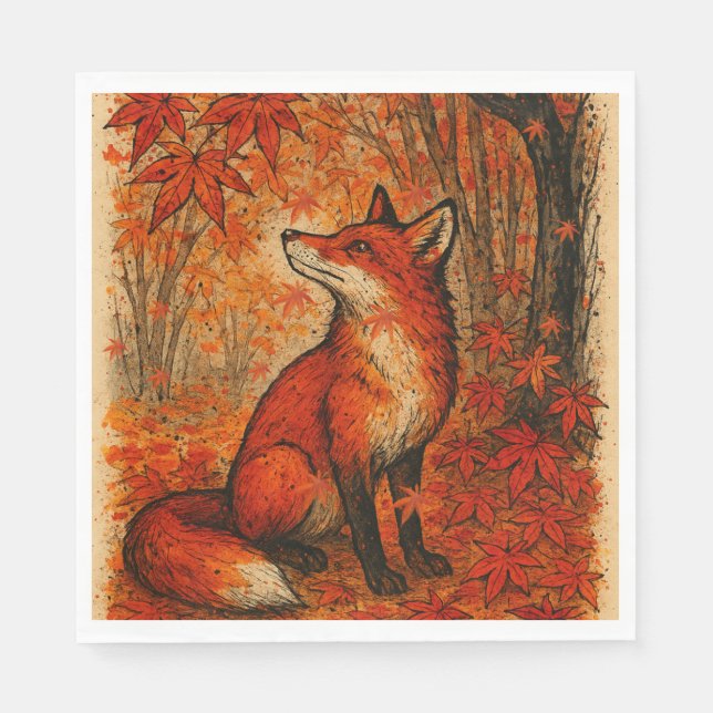 Fall Lovers Fox Forest Leaves Trees             Napkin (Front)
