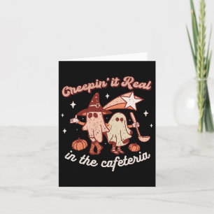 Fall Lunch Lady Retro Halloween Cafeteria Pumpkin Card