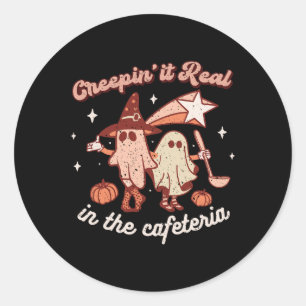 Fall Lunch Lady Retro Halloween Cafeteria Pumpkin Classic Round Sticker