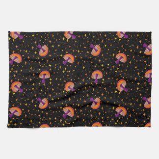 Fall magic mushrooms_black kitchen towel