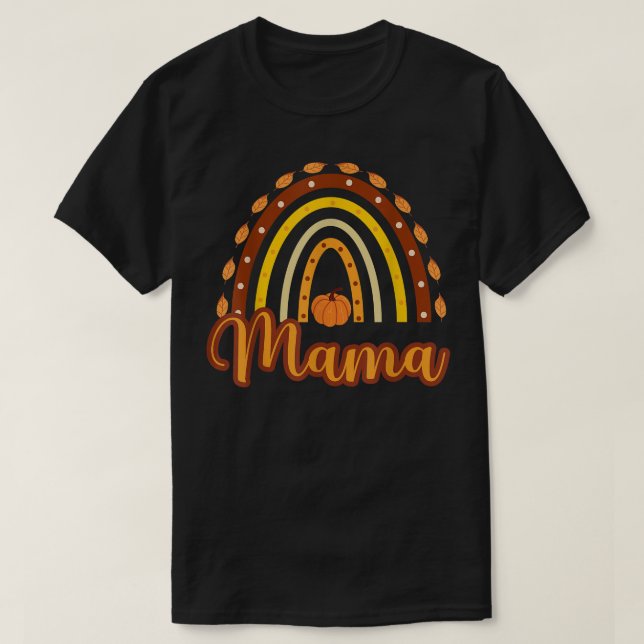 Fall Mama Rainbow Pumpkin Autumn Leaves Thanksgivi T-Shirt (Design Front)