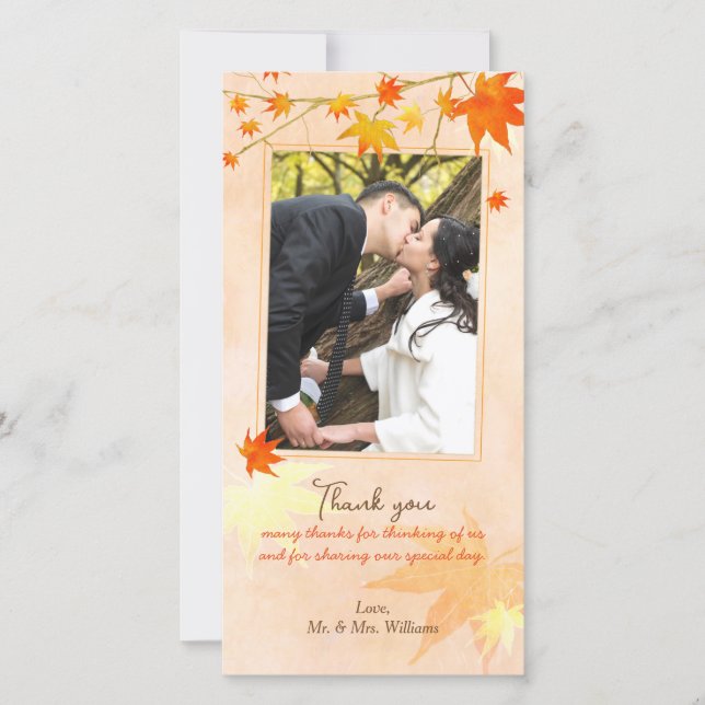 Fall Maple Elegance Wedding Thank You Photo Card (Front)