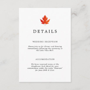 Fall Maple Leaf Black & White Wedding Details Enclosure Card