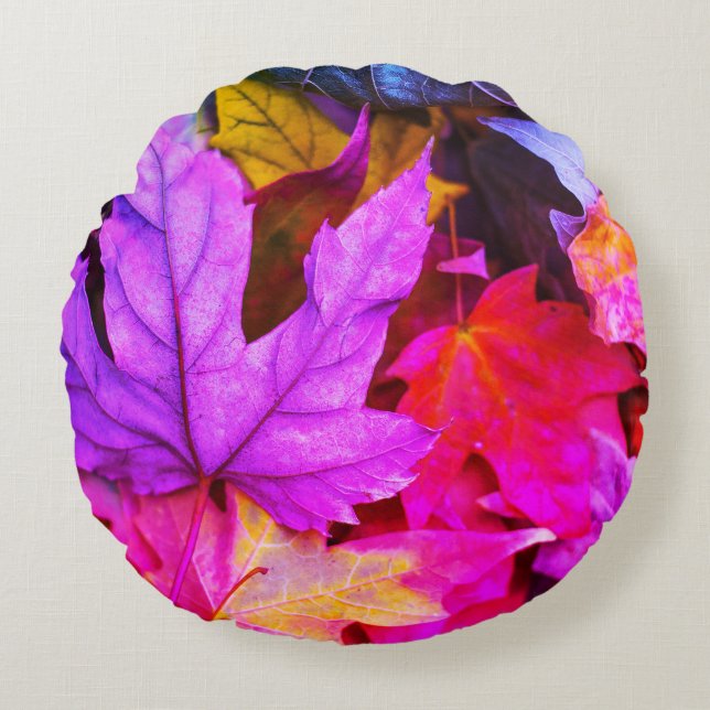 Fall maple leaf colourful autumn nature round pillow (Front)
