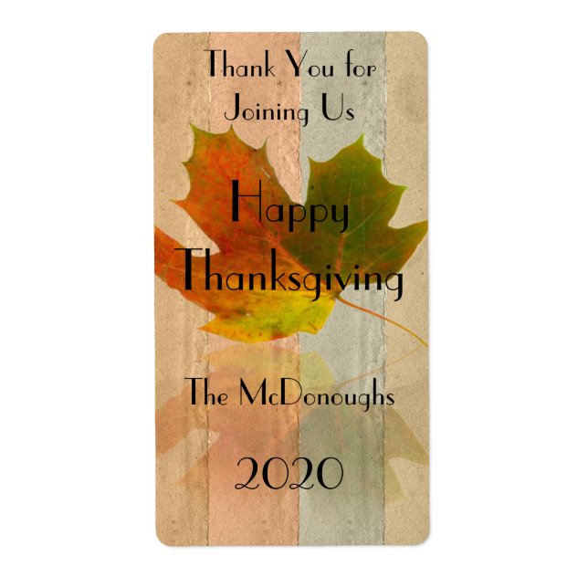 Fall Maple Leaf on Faux Handmade Paper Wine Label (Front)