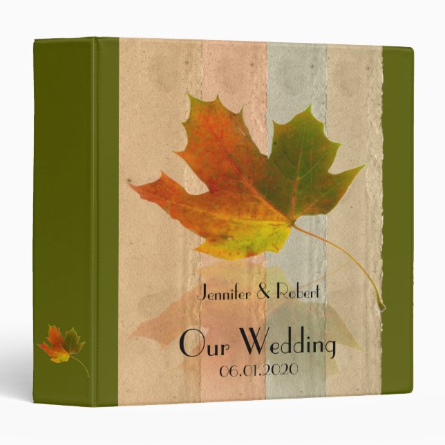 Fall Maple Leaf on Faux Paper Wedding Binder (Front/Spine)