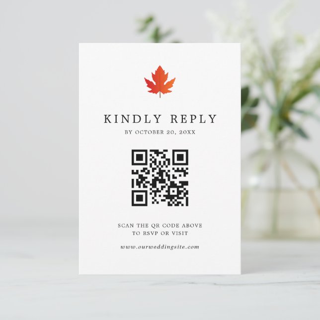 Fall Maple Leaf Simple QR Code Wedding RSVP Card (Standing Front)