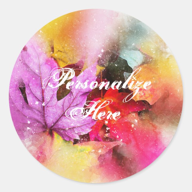 Fall maple leaf watercolor autumn pastel  classic round sticker (Front)