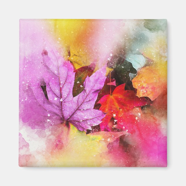 Fall maple leaf watercolor autumn pastel magnet (Front)