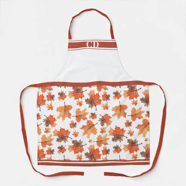 Fall Maple Leaves All-Over Print Monogram Apron (Front)