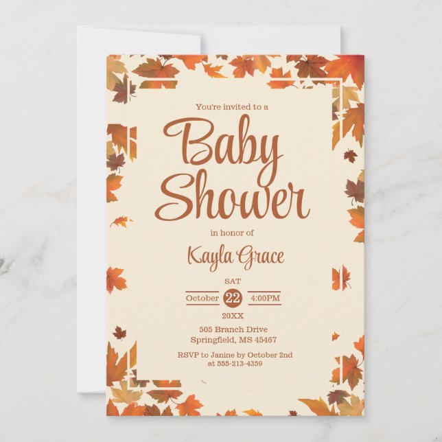 Fall Maple Leaves Baby Shower Invitation (Front)