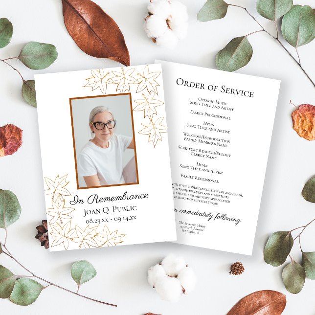 Fall Maple Leaves Edge Funeral Memorial Service Program (Creator Uploaded)