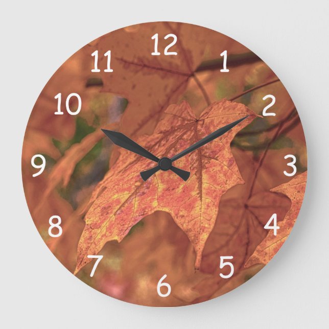 Fall Maple Leaves HDR Large Clock (Front)