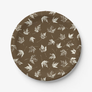 Fall Maple Leaves on brown - seamless pattern. Paper Plate