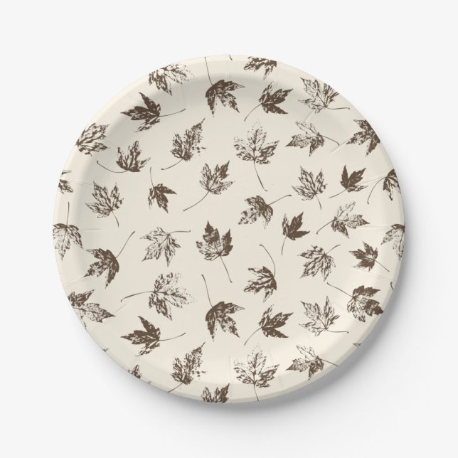 Fall Maple Leaves on cream - seamless pattern.  Paper Plate (Front)