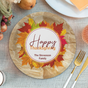 Fall Maple Leaves On Paper Texture Thanksgiving Plate