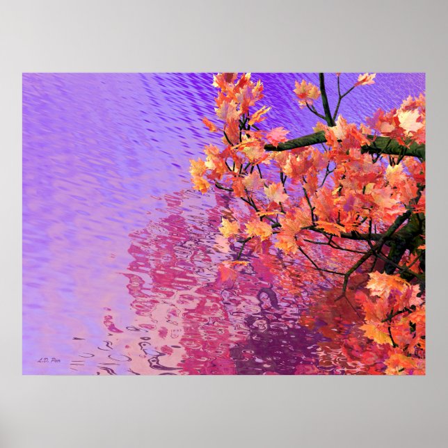 Fall Maple Leaves over Water Poster (Front)