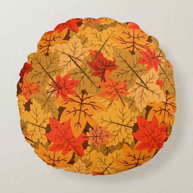 Fall Maple Leaves Round Pillow (Front)