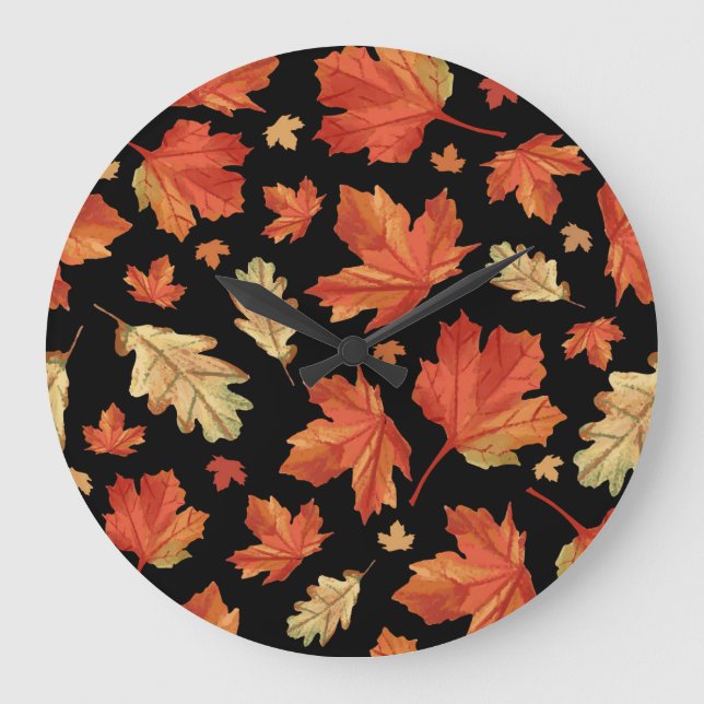 Fall Maple Leaves Thanksgiving Pattern Large Clock (Front)
