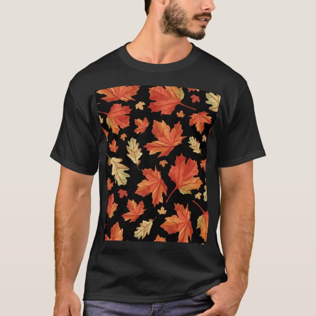 Fall Maple Leaves Thanksgiving Pattern T-Shirt (Front)