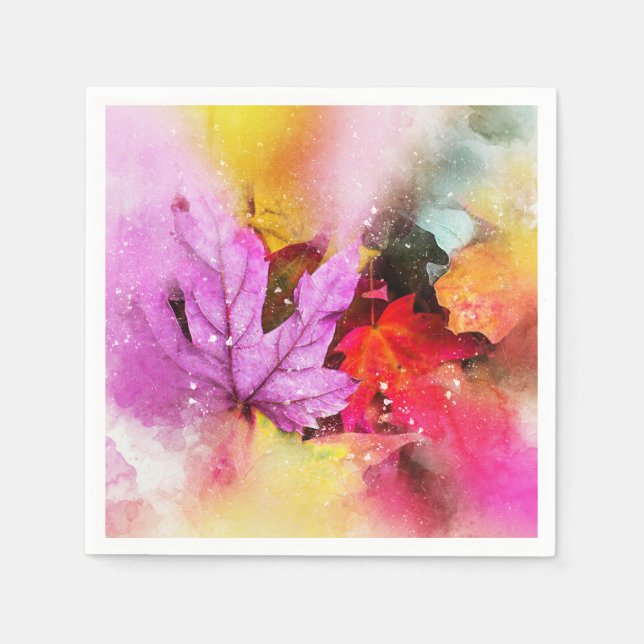 Fall maple leaves watercolor autumn pastel napkin (Front)