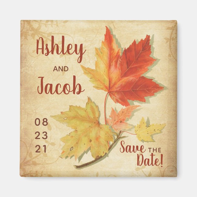 Fall Maple Leaves Wedding Save the Date Magnet (Front)