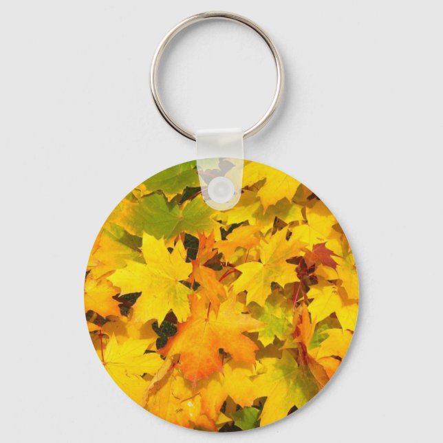 Fall Maple Leaves with Autumn Colours Keychain (Front)