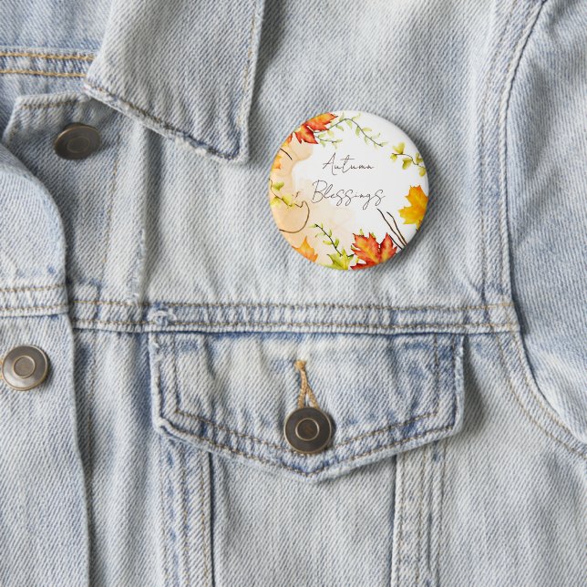 Fall maple leaves with custom text  2 inch round button (In Situ)