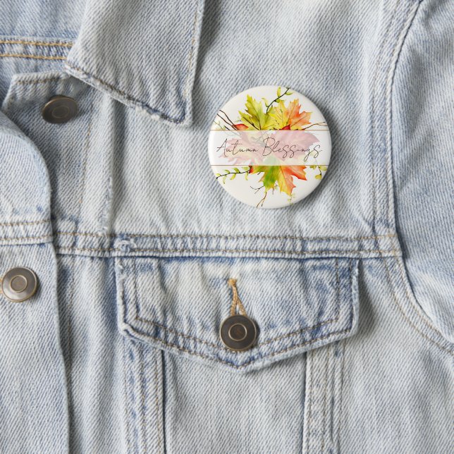 Fall maple leaves with custom text  2 inch round button (In Situ)