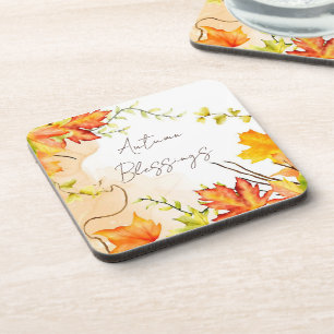 Fall maple leaves with custom text    coaster