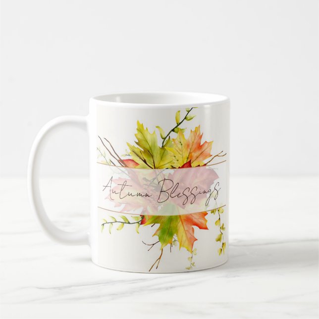 Fall maple leaves with custom text  coffee mug (Left)