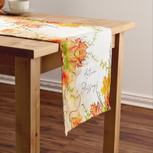 Fall maple leaves with custom text    short table runner