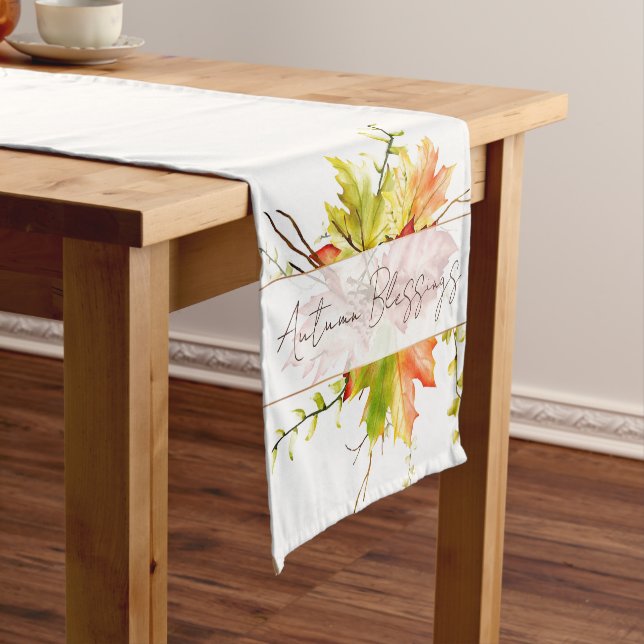 Fall maple leaves with custom text   short table runner (In Situ)