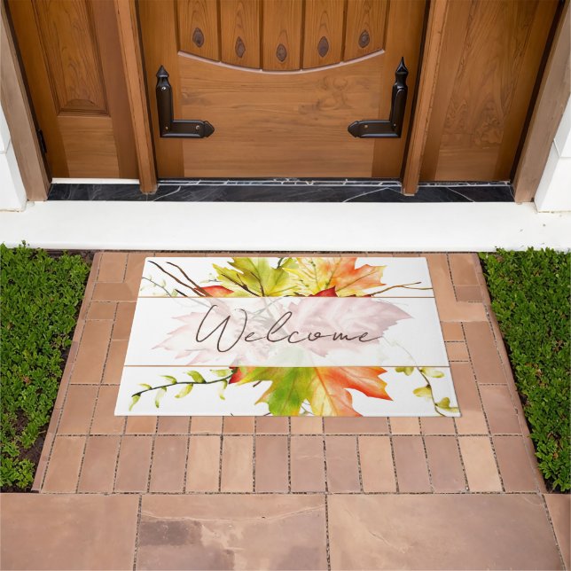 Fall maple leaves with welcome doormat (Outdoor)