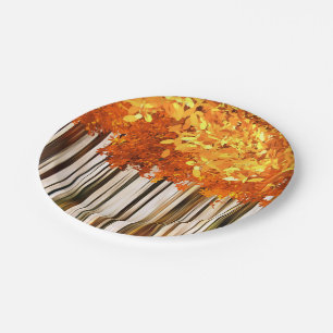 Fall maple tree forest autumn woods orange grey paper plate